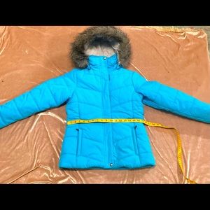 Columbia teal puffer coat
